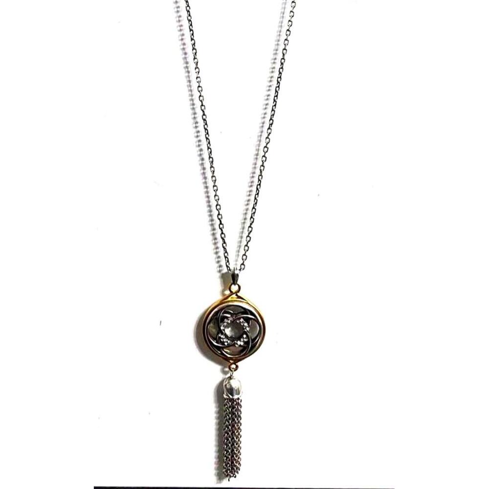 Brighton Largo Gold Circle Pendant Silver Interlocking Crystal Long Necklace